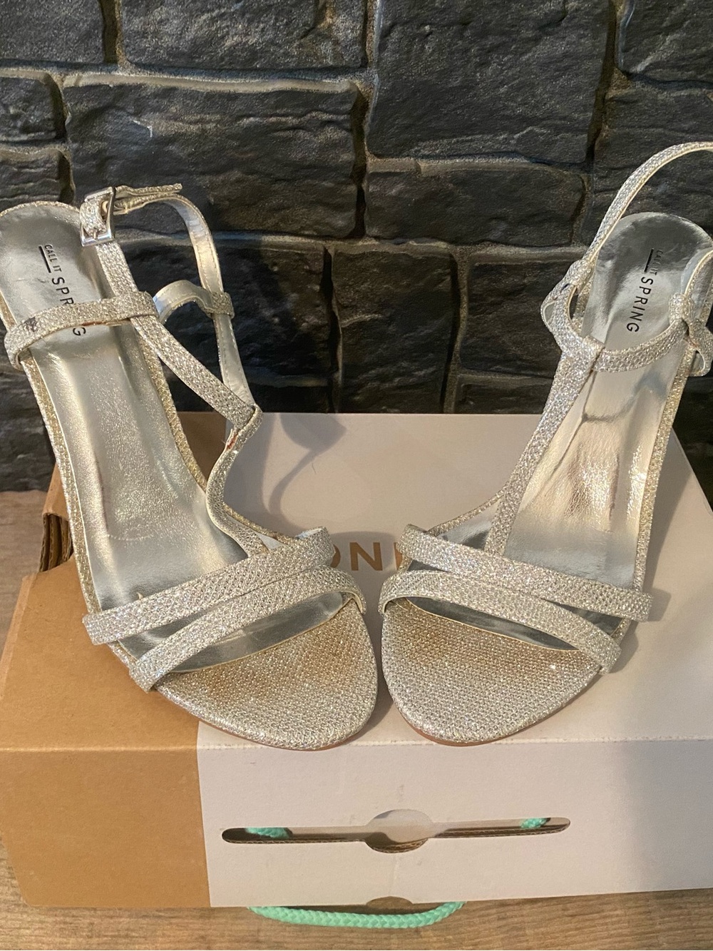 Call It Spring Silver Glitter Strappy Heels